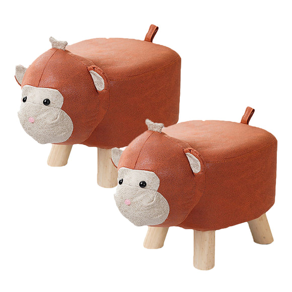 NNEAGS 2X  Orange Children Bench Monkey Character Round Ottoman Stool Soft Small Comfy Seat Home Decor