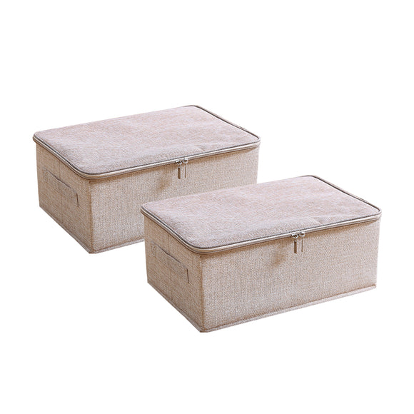 NNEAGS 2X Beige Small Portable Double Zipper Storage Box Moisture Proof Clothes Basket Foldable Home Organiser