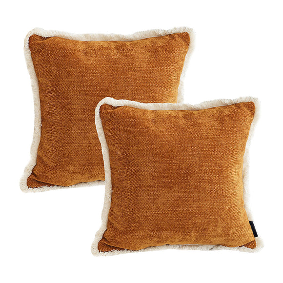 NNEAGS 2X 45cm Home Aesthetic Chenille Texture Tassel Square Sunset Orange Throw Pillow