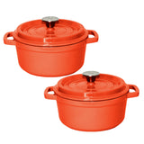 NNEAGS 2X Cast Iron 24cm Enamel Porcelain Stewpot Casserole Stew Cooking Pot With Lid Orange