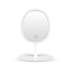 NNEAGS 26cm White Oval Smart LED Makeup Bedroom Table Vanity Mirror Tricolor Adjustable Light