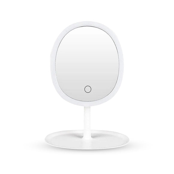 NNEAGS 26cm White Oval Smart LED Makeup Bedroom Table Vanity Mirror Tricolor Adjustable Light