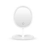 NNEAGS 26cm White Oval Smart LED Makeup Bedroom Table Vanity Mirror Tricolor Adjustable Light