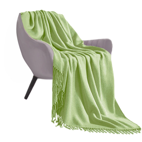 NNEAGS Green Acrylic Knitted Throw Blanket Solid Fringed Warm Cozy Woven Cover Couch Bed Sofa Home Decor