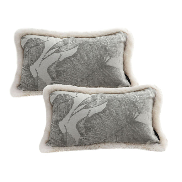 NNEAGS 2X 35cm Wabi-sabi Rectangular Raised Embroidery Leaf & Lumbar Throw Pillow