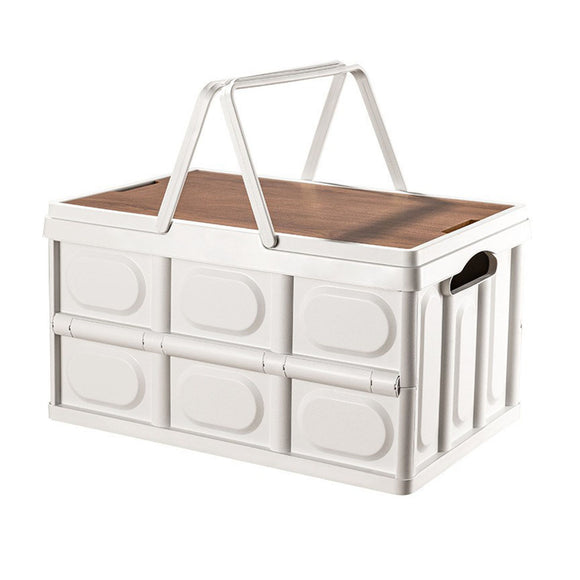 NNEAGS 52.5cm 55L White Car & Camping Foldable Storage Box Crate Stackable Container with Handle