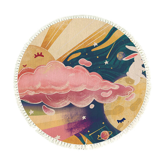 NNEAGS 120cm Round Tassels Carpet Sky Landscape Clouds Boho Circle Area Rugs, Home Decor