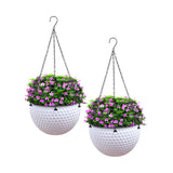NNEAGS 2X White Small Hanging Resin Flower Pot Self Watering Basket Planter Outdoor Garden Decor