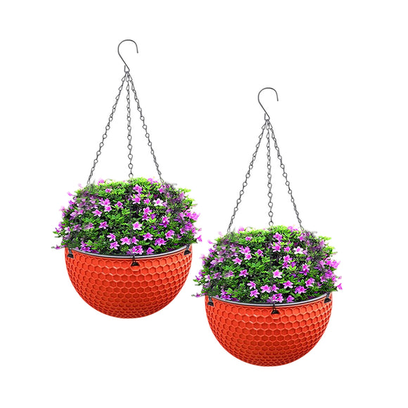 NNEAGS 2X Red Small Hanging Resin Flower Pot Self Watering Basket Planter Outdoor Garden Decor