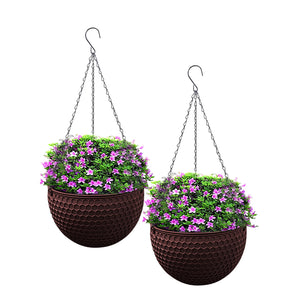 NNEAGS 2X Coffee Medium Hanging Resin Flower Pot Self Watering Basket Planter Outdoor Garden Decor