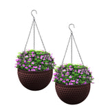 NNEAGS 2X Coffee Medium Hanging Resin Flower Pot Self Watering Basket Planter Outdoor Garden Decor