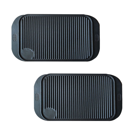 NNEAGS 2X 47cm Cast Iron Ridged Griddle Hot Plate Grill Pan BBQ Stovetop