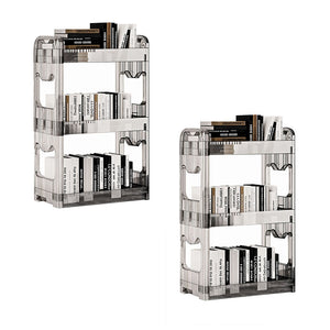 NNEAGS 2X 38x24cm Clear 3 Tier Bookshelf & Cosmetic Storage Organizer Trolley Rack