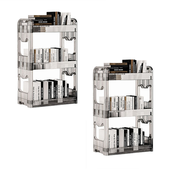 NNEAGS 2X 38x24cm Clear 3 Tier Bookshelf & Cosmetic Storage Organizer Trolley Rack