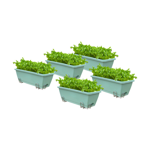 NNEAGS 49.5cm Green Rectangular Planter Vegetable Herb Flower Outdoor Plastic Box with Holder Balcony Garden Decor Set of 5