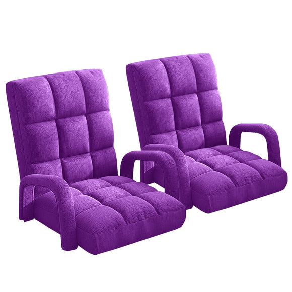 NNEAGS 2X Foldable Lounge Cushion Adjustable Floor Lazy Recliner Chair with Armrest Purple
