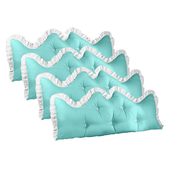 NNEAGS 4X 180cm Light Blue Princess Bed Pillow Headboard Backrest Bedside Tatami Sofa Cushion with Ruffle Lace Home Decor
