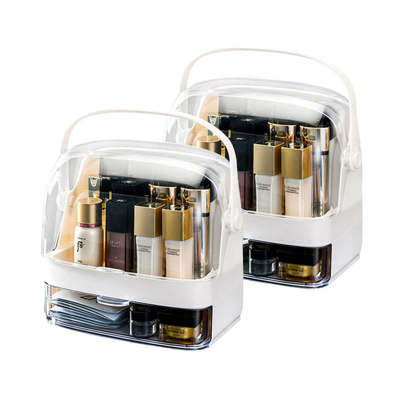 NNEAGS 2X 2 Tier White Countertop Makeup Cosmetic Storage Organiser Skincare Holder Jewelry Storage Box with Handle