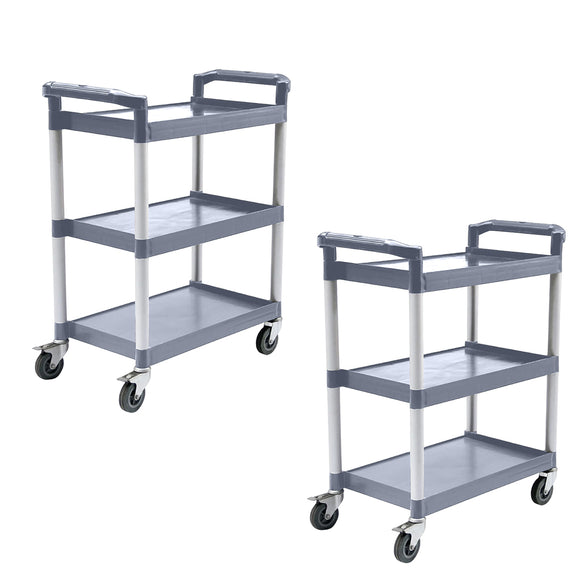 NNEAGS 2X 3 Tier Food Trolley Portable Kitchen Cart Multifunctional Big Utility Service with wheels 830x420x950mm Gray