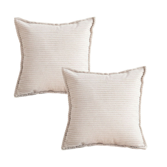 NNEAGS 2X 45cm Beige Warm Wood Tone & Wabi-sabi Striped Corduroy Square Throw Pillow