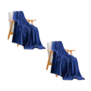 NNEAGS 2X Blue Throw Blanket Warm Cozy Striped Pattern Thin Flannel Coverlet Fleece Bed Sofa Comforter