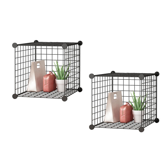 NNEAGS 2X Black Portable Single Cube Storage Organiser Foldable DIY Modular Grid Space Saving Shelf