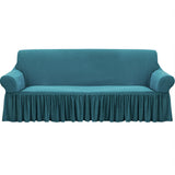 NNEAGS 3-Seater Blue Sofa Cover with Ruffled Skirt Couch Protector High Stretch Lounge Slipcover Home Decor