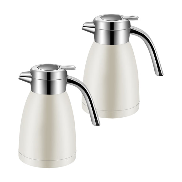 NNEAGS 2X 2.2L Stainless Steel Kettle Insulated Vacuum Flask Water Coffee Jug Thermal White