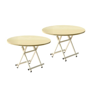 NNEAGS 2X Maple Grain Dining Table Portable Round Surface Space Saving Folding Desk Home Decor