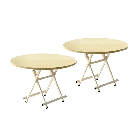 NNEAGS 2X Maple Grain Dining Table Portable Round Surface Space Saving Folding Desk Home Decor