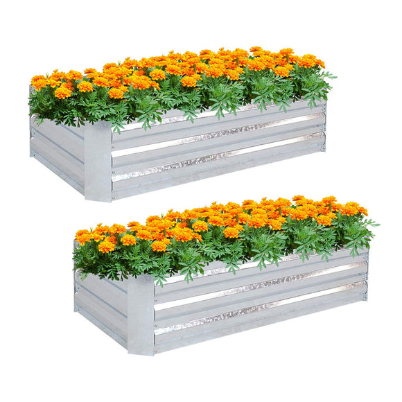 NNEAGS 2X 120cm Rectangle Galvanised Raised Garden Bed Vegetable Herb Flower Outdoor Planter Box