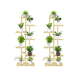 NNEAGS 2X 7 Tier 8 Pots Gold Metal Plant Stand Flowerpot Display Shelf Rack Indoor Home Office Decor