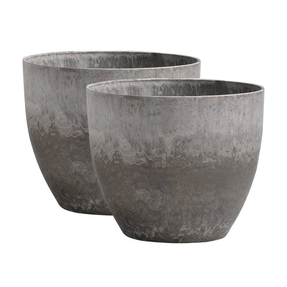 NNEAGS 2X 32cm Rock Grey Round Resin Plant Flower Pot in Cement Pattern Planter Cachepot for Indoor Home Office