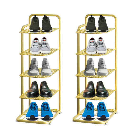 NNEAGS 2X 5 Tier Gold Plated Metal Shoe Organizer Space Saving Portable Footwear Storage Shelf
