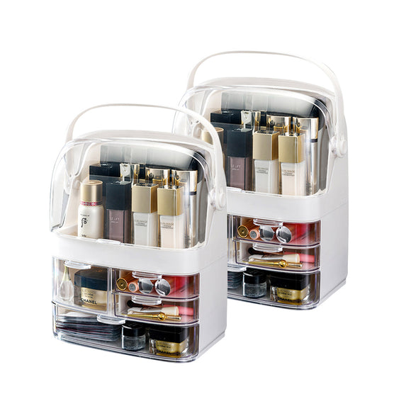 NNEAGS 2X 3 Tier White Countertop Makeup Cosmetic Storage Organiser Skincare Holder Jewelry Storage Box with Handle