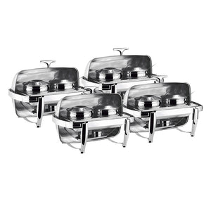 NNEAGS 4X 6.5L Stainless Steel Double Soup Tureen Bowl Station Roll Top Buffet Chafing Dish Catering Chafer Food Warmer Server