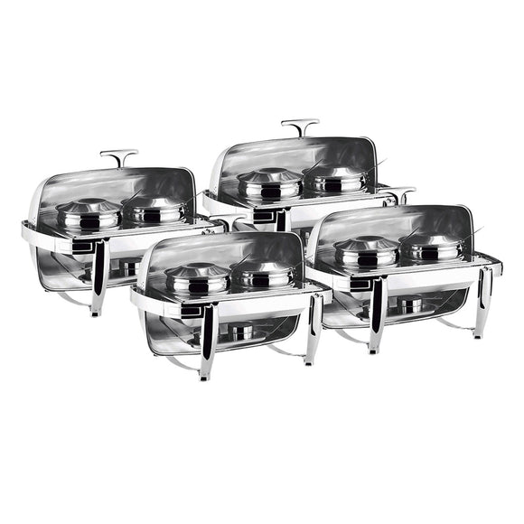 NNEAGS 4X 6.5L Stainless Steel Double Soup Tureen Bowl Station Roll Top Buffet Chafing Dish Catering Chafer Food Warmer Server
