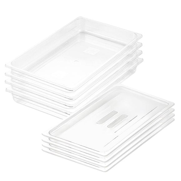 NNEAGS 65mm Clear Gastronorm GN Pan 1/1 Food Tray Storage Bundle of 4 with Lid