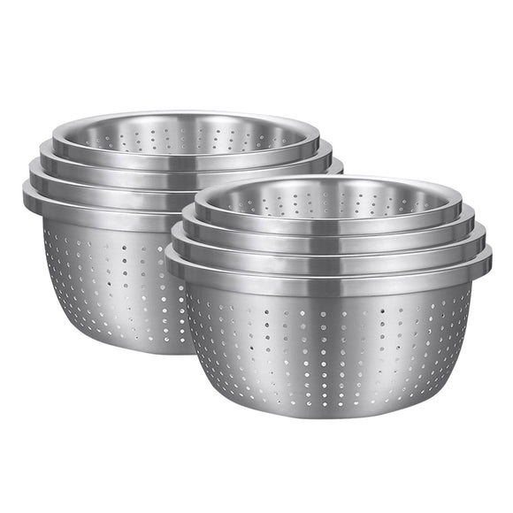 NNEAGS 2X Stainless Steel Nesting Basin Colander Perforated Kitchen Sink Washing Bowl Metal Basket Strainer Set of 4