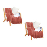 NNEAGS 2X Red Diamond Pattern Knitted Throw Blanket Warm Cozy Woven Cover Couch Bed Sofa Home Decor with Tassels