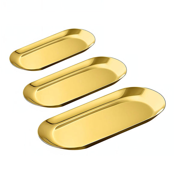 NNEAGS Silver Nordic Oval Plate Set Small, Medium, and Large for 3 Pieces Kitchen Essentials