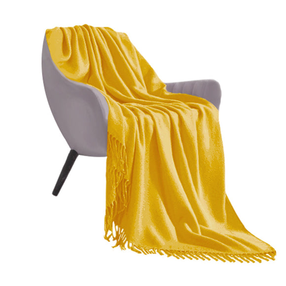 NNEAGS Yellow Acrylic Knitted Throw Blanket Solid Fringed Warm Cozy Woven Cover Couch Bed Sofa Home Decor