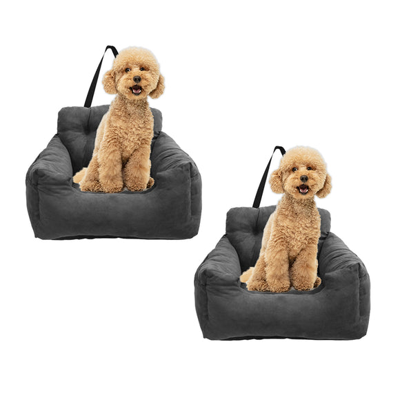 NNEAGS 2X Grey Pet Car Seat Sofa Safety Soft Padded Portable Travel Carrier Bed