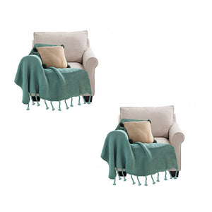 NNEAGS 2X Green Tassel Fringe Knitting Blanket Warm Cozy Woven Cover Couch Bed Sofa Home Decor