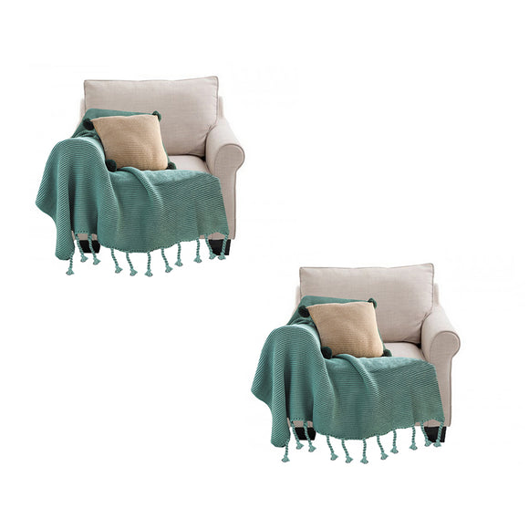 NNEAGS 2X Green Tassel Fringe Knitting Blanket Warm Cozy Woven Cover Couch Bed Sofa Home Decor