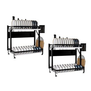 NNEAGS 2X 2 Tier Steel Black Kitchen Countertop Drying Dish Rack Plate Cutlery Cutting Board Holder Dish Drainer Kitchen Organiser