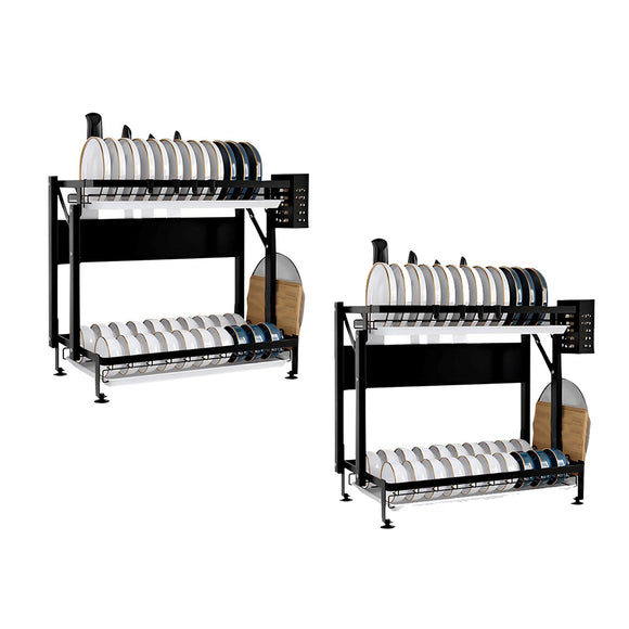 NNEAGS 2X 2 Tier Steel Black Kitchen Countertop Drying Dish Rack Plate Cutlery Cutting Board Holder Dish Drainer Kitchen Organiser