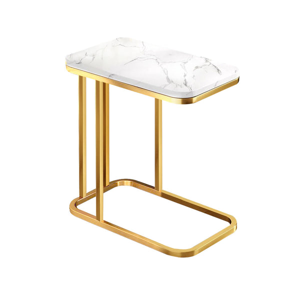 NNEAGS 30x50cm White Ceramic Sofa Side Square Mini Table w/ Gold Metal Legs