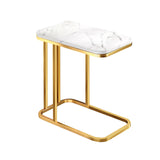 NNEAGS 30x50cm White Ceramic Sofa Side Square Mini Table w/ Gold Metal Legs