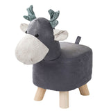 NNEAGS Grey Children Bench Deer Character Round Ottoman Stool Soft Small Comfy Seat Home Decor